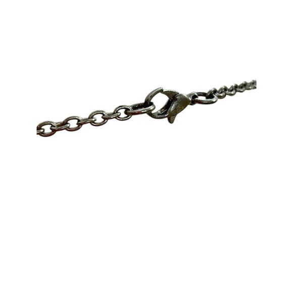 Silvertone Beaded Necklace 34 Inch 5 Inch Drop Cream Beads - Picture 7 of 9